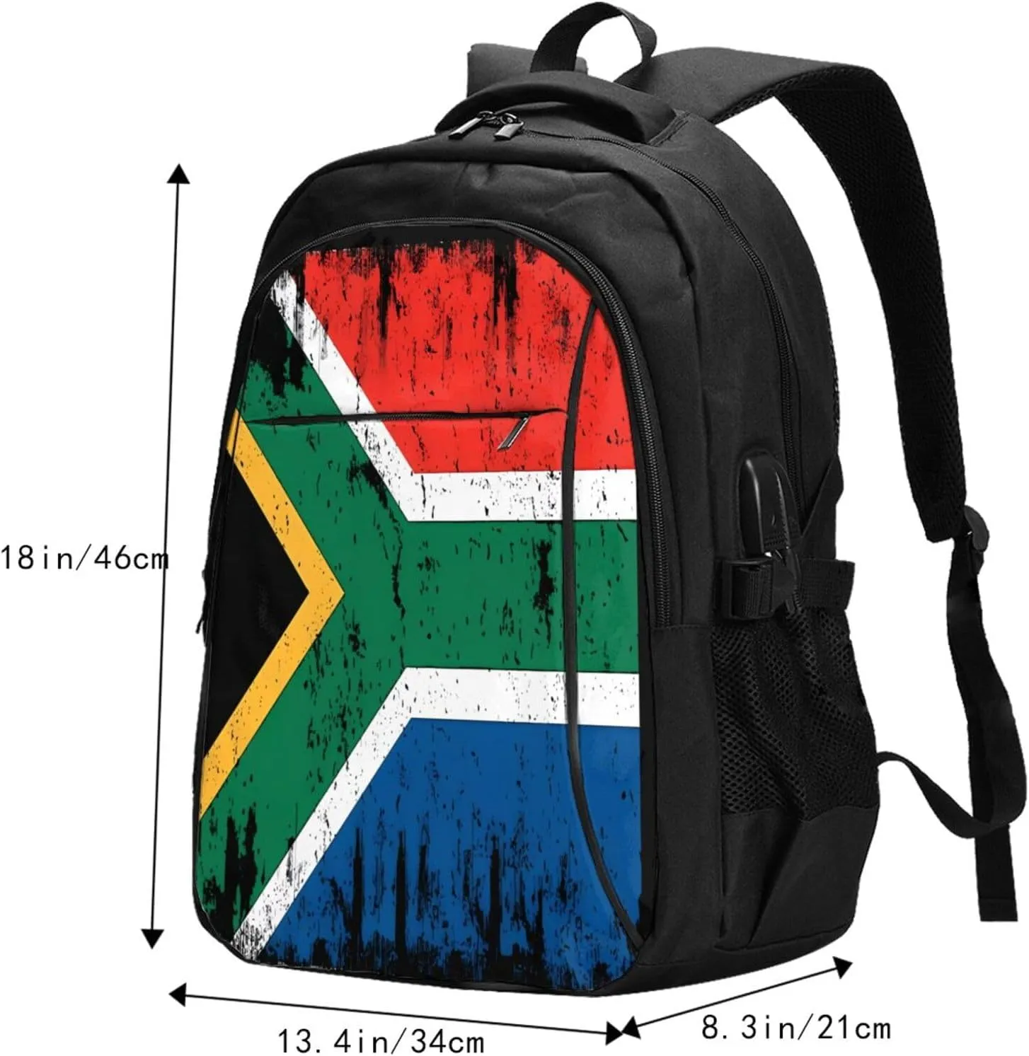 South Africa Flag South African Root Business Laptop Backpack Travel Backpacks Outdoor Rucksack Large Bag Daypack with USB Charging Port Multi-Pocket for Hiking Camping
