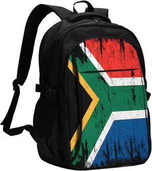 South Africa Flag South African Root Business Laptop Backpack Travel Backpacks Outdoor Rucksack Large Bag Daypack with USB Charging Port Multi-Pocket for Hiking Camping