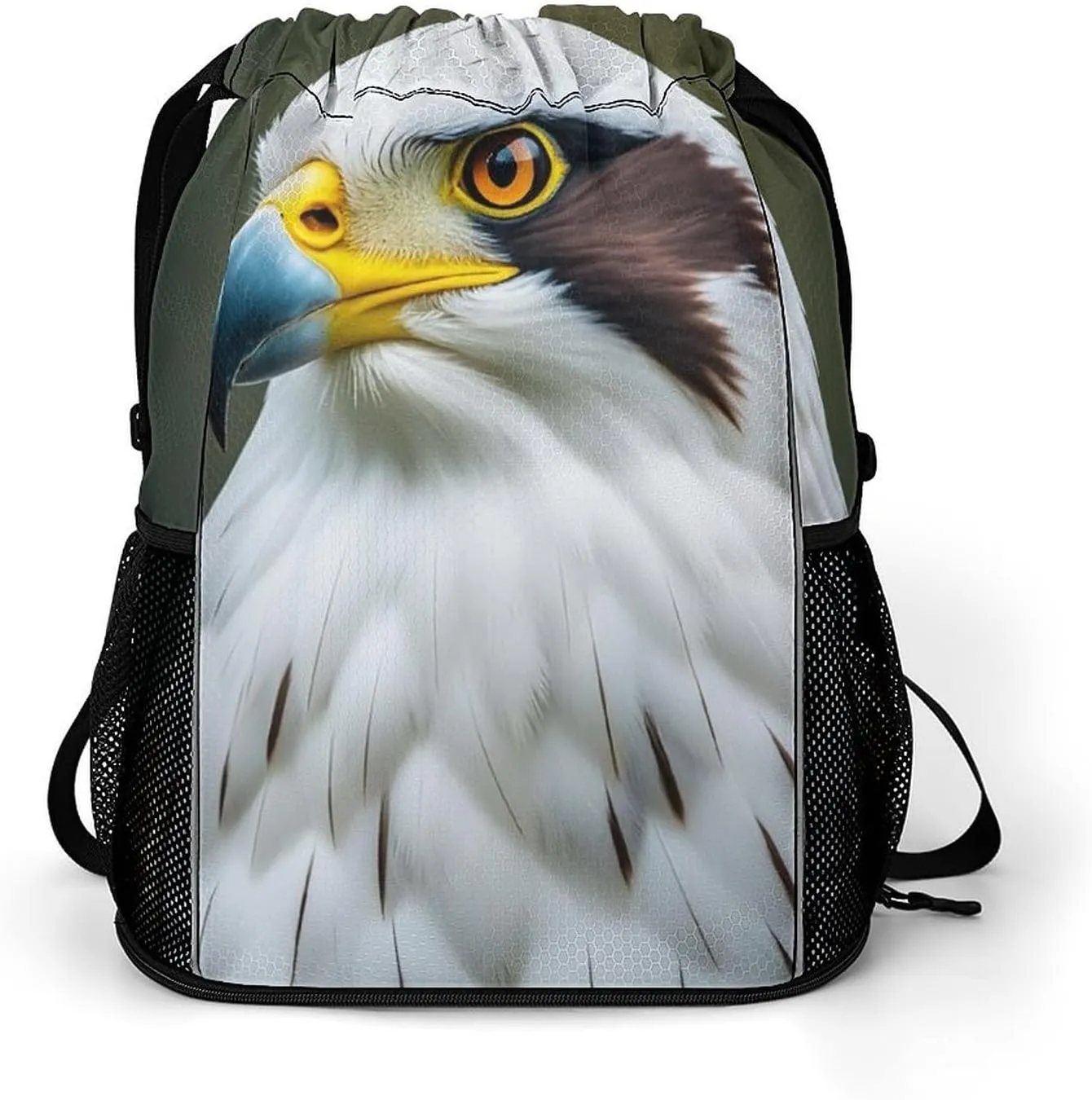 Spear Falcon White Eagle Drawstring Backpack Bags Gym Backpack with Shoe Compartment for Women Men Cinch Sack Sports Backpack with Mesh Pockets