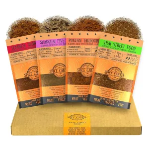 Spice Cartel's Asian Street Food Collection of Artisanal Herb & Spice Blends from Across Asia. Hand Made Grilling Gifts For Dad From The UK. 4 * 35g Resealable Pouches.