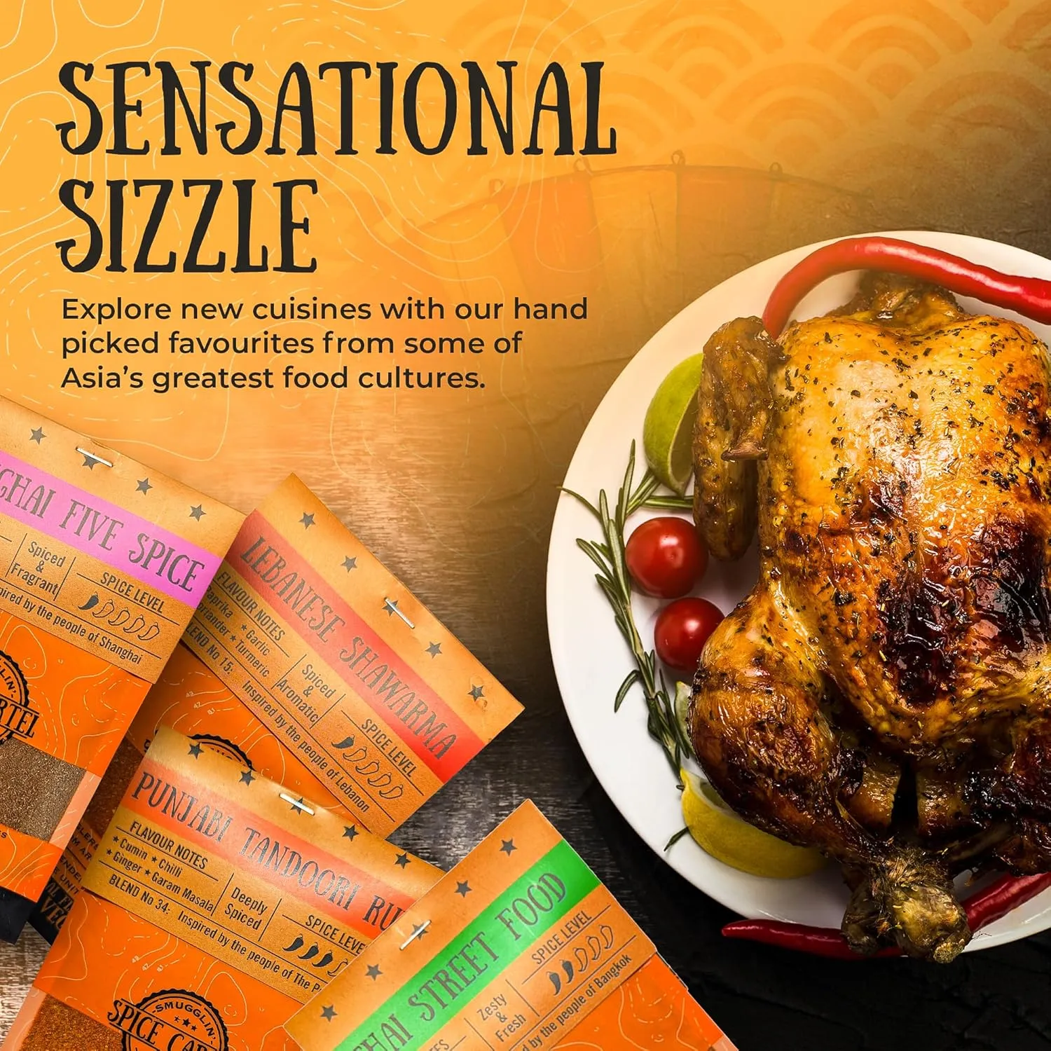 Spice Cartel's Asian Street Food Collection of Artisanal Herb & Spice Blends from Across Asia. Hand Made Grilling Gifts For Dad From The UK. 4 * 35g Resealable Pouches.