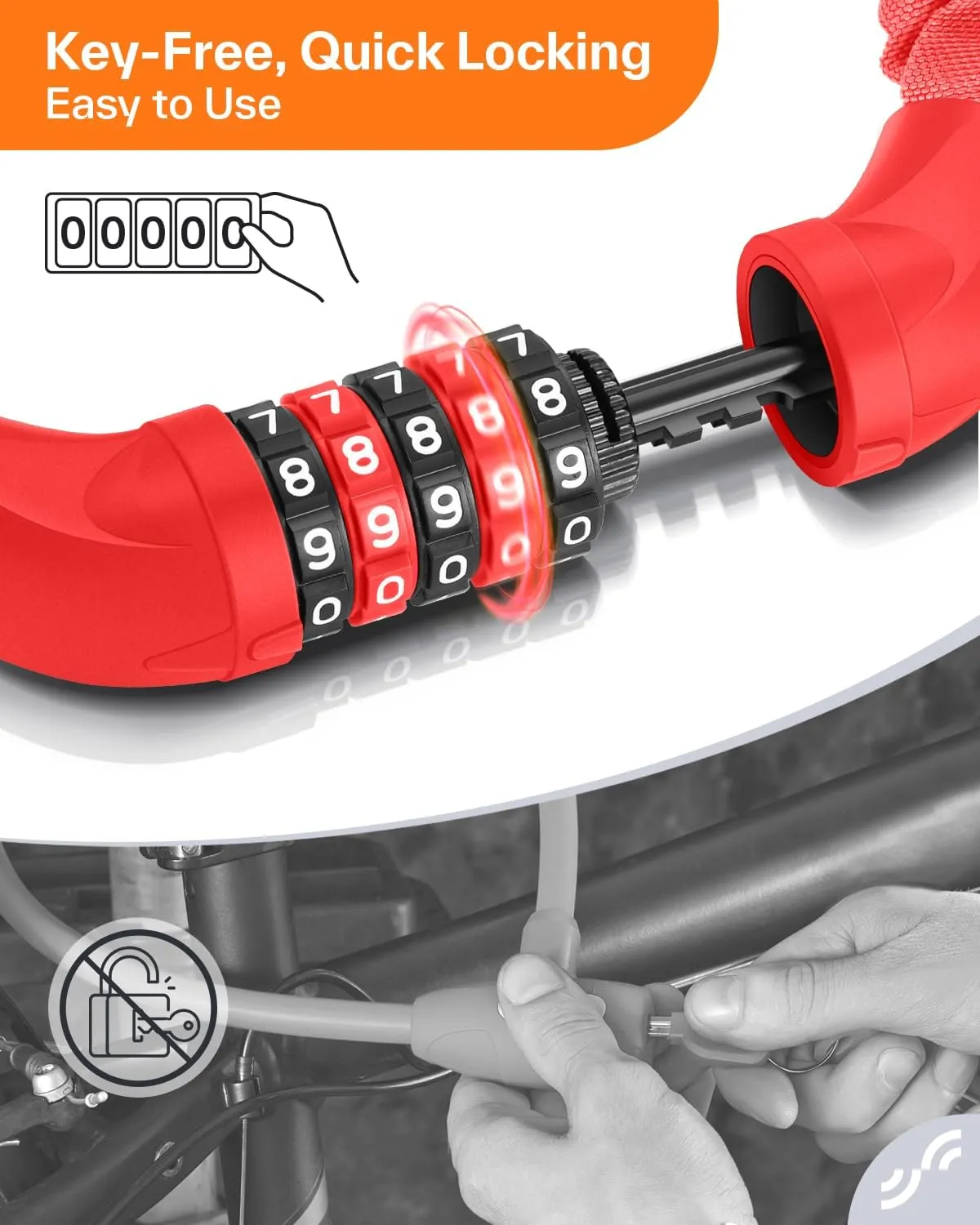 Sportneer Bike Lock: 5 Digit Combination High Security Anti Theft Bike Chain Lock - 3.2/3.6/4ft Heavy Duty Keyless Bicycle Lock for Bike, Motorcycle, Scooter, Door & Gate - 4/6mm Thick, Easy to Use