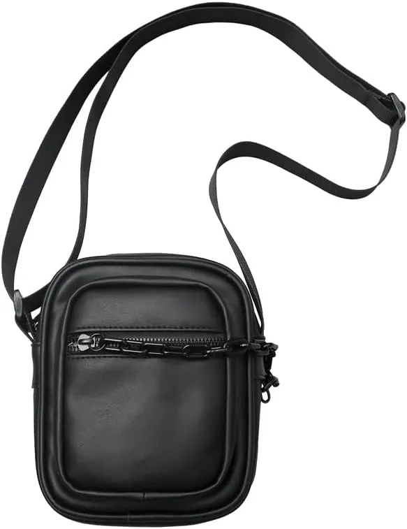 Square Mini Crossbody Bag with Chain for Men Travel Shoulder Waist Pouch Office Messenger Bag for Cell Phone (Black)