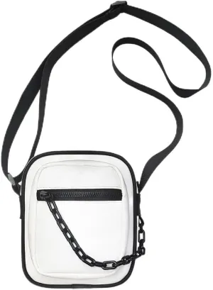 Square Mini Crossbody Bag with Chain for Men Travel Shoulder Waist Pouch Office Messenger Bag for Cell Phone (White)