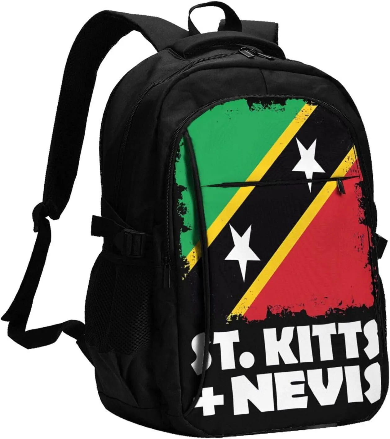 St Kitts Nevis National Flag Business Laptop Backpack Travel Backpacks Outdoor Rucksack Large Bag Daypack with USB Charging Port Multi-Pocket for Hiking Camping