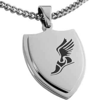 Stainless Steel Hermes Greek Messenger of Gods Shield Pendant Necklace