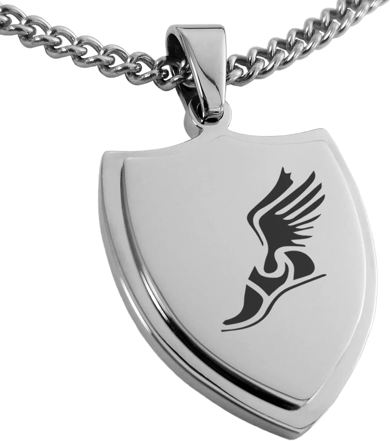 Stainless Steel Hermes Greek Messenger of Gods Shield Pendant Necklace