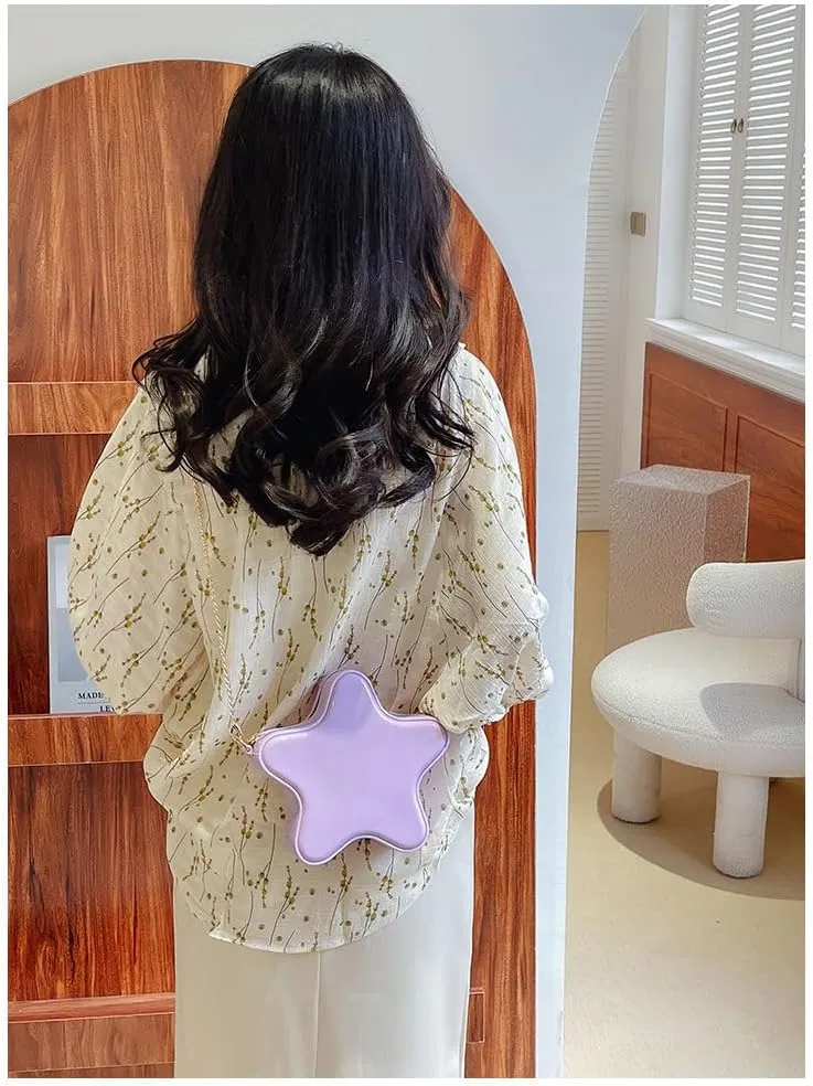 Star Shaped Crossbody Bag Cute Girls Star Shoulder Messenger Purse Kawaii Evening Clutch Bag with Chain Strap