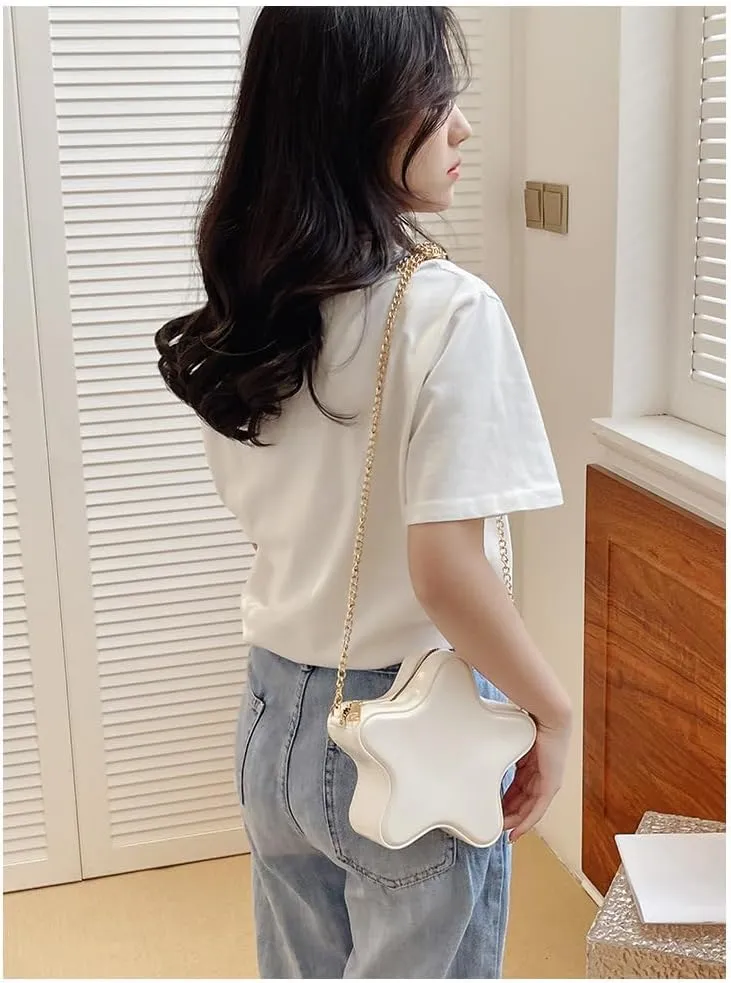 Star Shaped Crossbody Bag Cute Girls Star Shoulder Messenger Purse Kawaii Evening Clutch Bag with Chain Strap