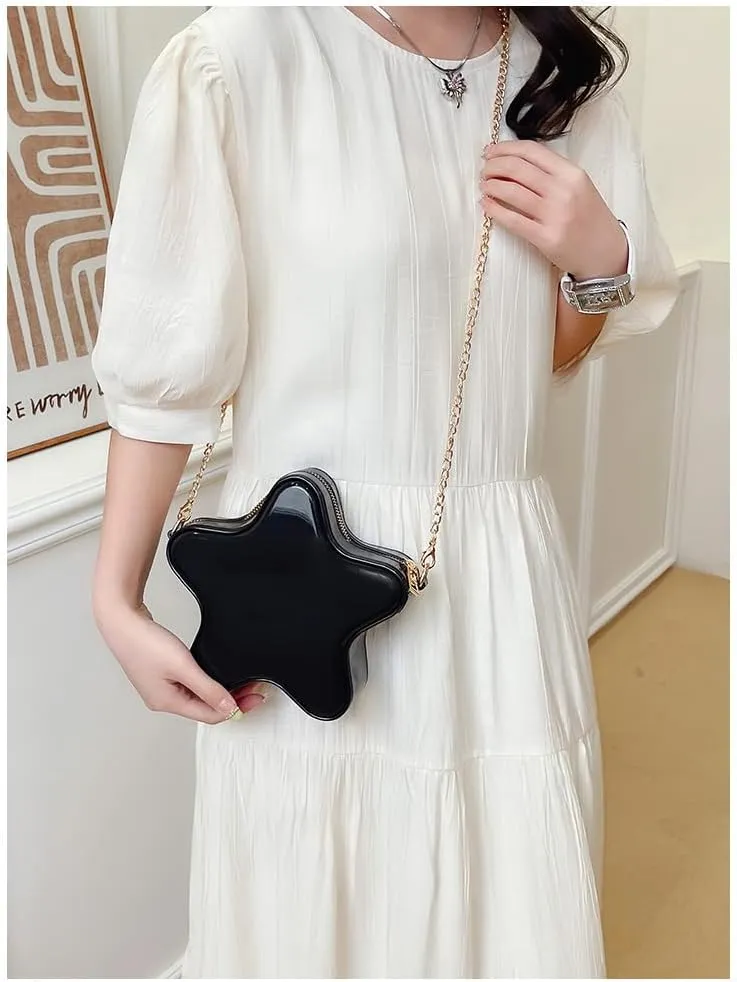 Star Shaped Crossbody Bag Cute Girls Star Shoulder Messenger Purse Kawaii Evening Clutch Bag with Chain Strap