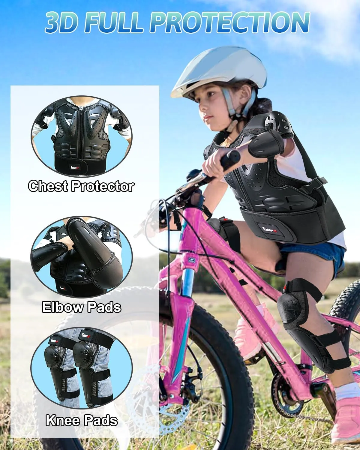 StarknightMT Kids Motorcycle Armor Suit Dirt Bike Gear Riding Protective Chest Spine Back Protector Shoulder Arm Elbow Knee Protector Pads for Cycling Skateboard,Skiing,Skating,Off-Road
