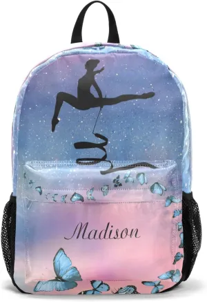 Starry Butterflies Dancer Ribbon Personalized Backpack Custom Text Unisex Bookbag for Boy Girl Travel Daypack Bag Purse 17.7 IN