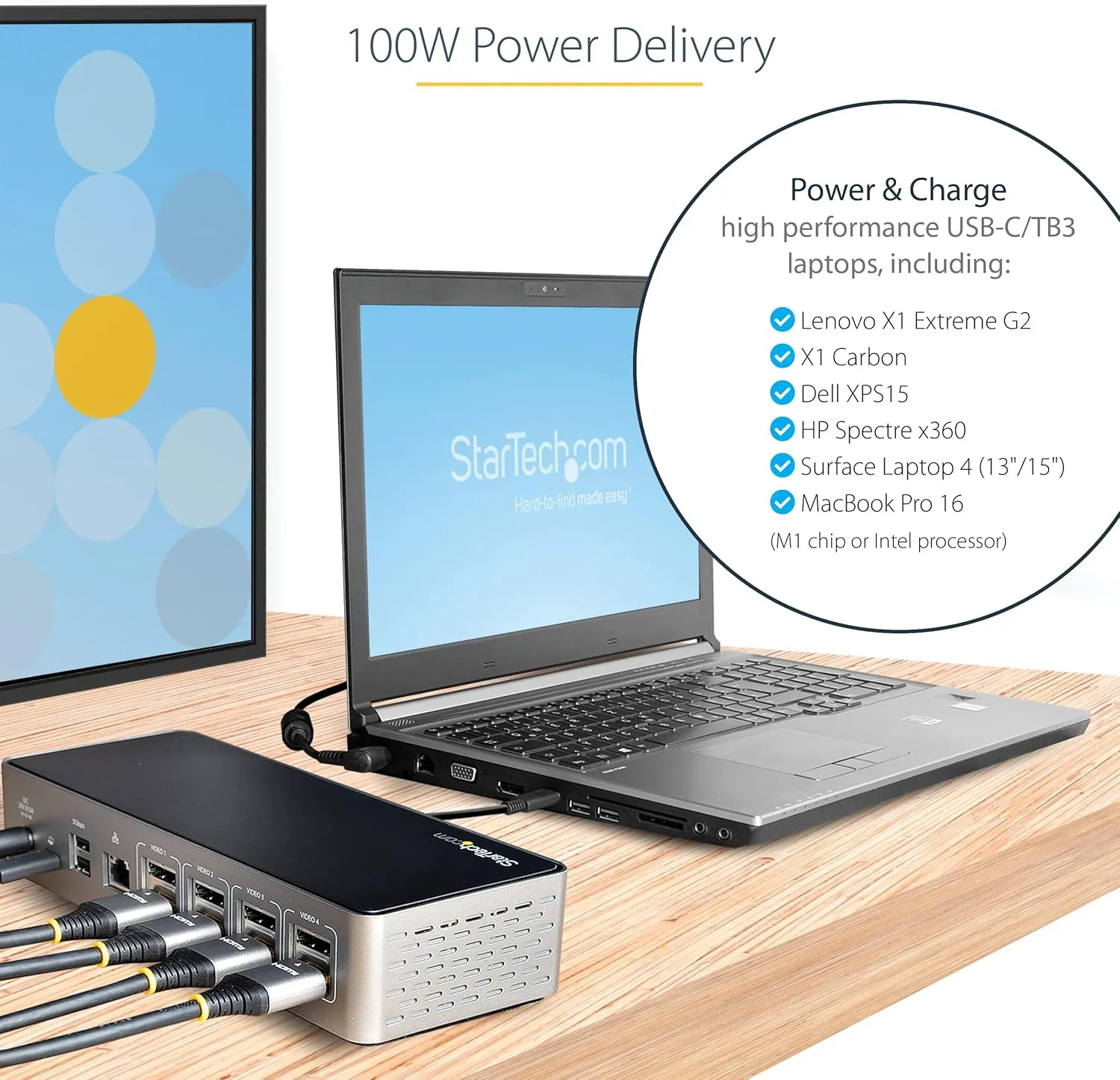 StarTech.com USB C Dock - 4K 60Hz Quad Monitor DisplayPort & HDMI - Universal USB-C Docking Station with 100W Power Delivery - USB Hub with 1x USB Type-C & 3X USB-A, Ethernet, Audio (DK31C4DPPD)