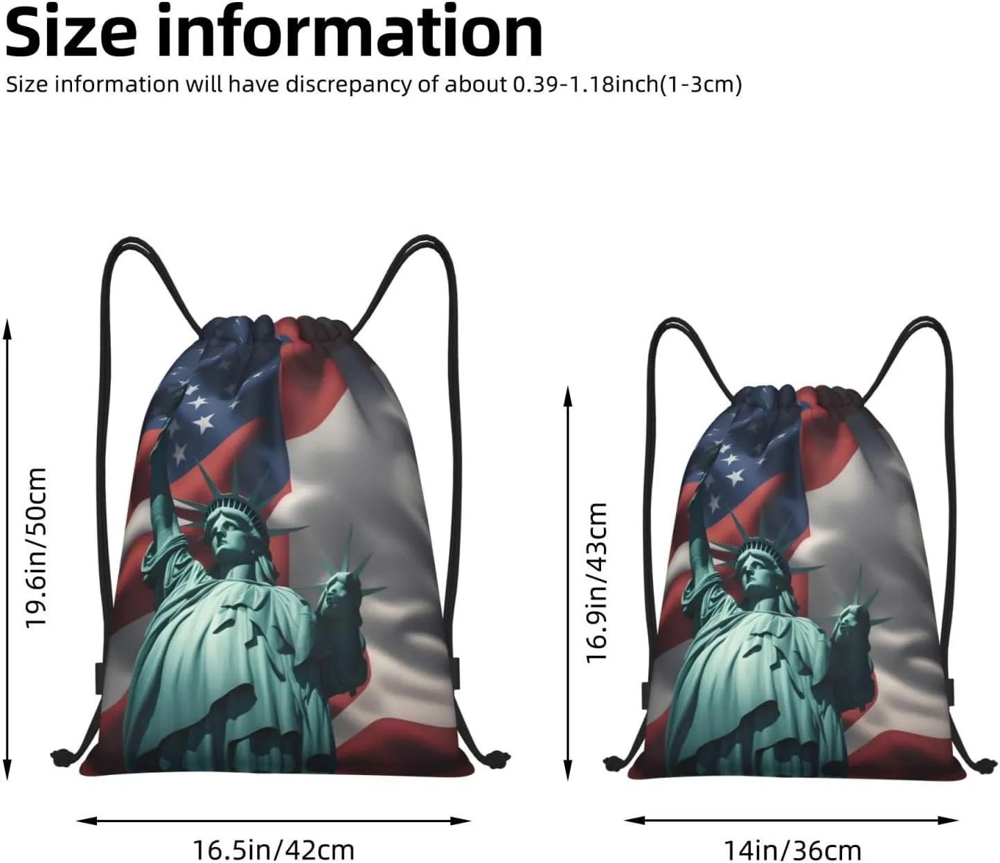 Statue of Liberty Flag print Drawstring Backpack Bags Sack Cinch Tote Sport Storage Polyester Bag for Gym Traveling