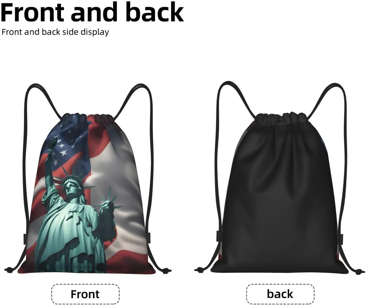 Statue of Liberty Flag print Drawstring Backpack Bags Sack Cinch Tote Sport Storage Polyester Bag for Gym Traveling