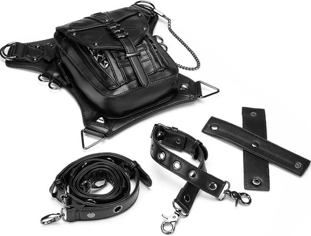 Steampunk Crossbody Shoulder Bag Messenger Gothic Waist Fanny Pack Chain Drop Leg Hip Holster Belt Purse Pouch