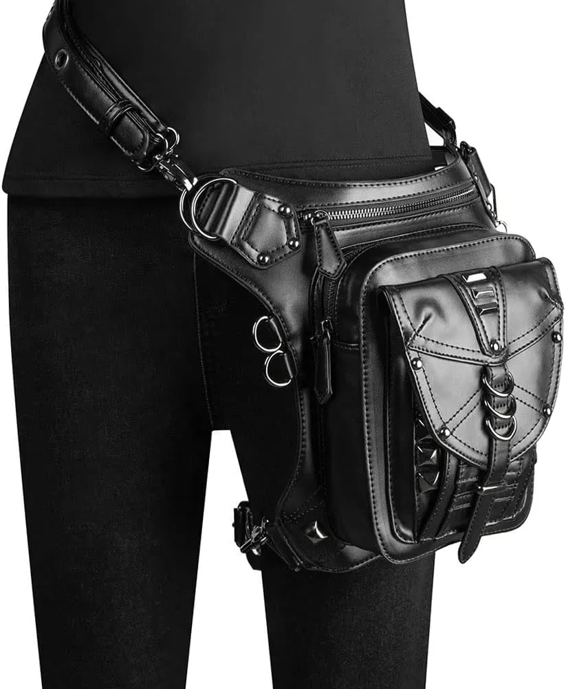 Steampunk Crossbody Shoulder Bag Messenger Gothic Waist Fanny Pack Chain Drop Leg Hip Holster Belt Purse Pouch
