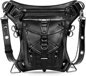 Steampunk Crossbody Shoulder Bag Messenger Gothic Waist Fanny Pack Chain Drop Leg Hip Holster Belt Purse Pouch