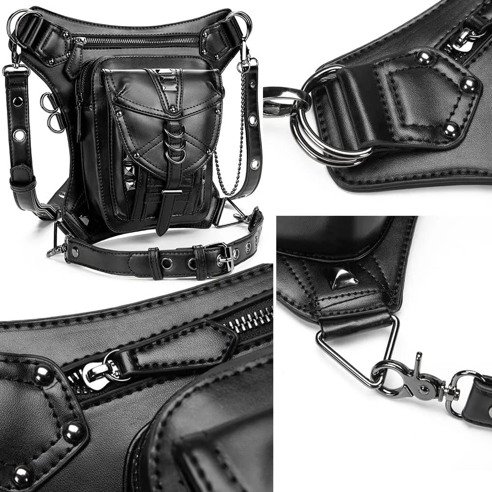 Steampunk Crossbody Shoulder Bag Messenger Gothic Waist Fanny Pack Chain Drop Leg Hip Holster Belt Purse Pouch