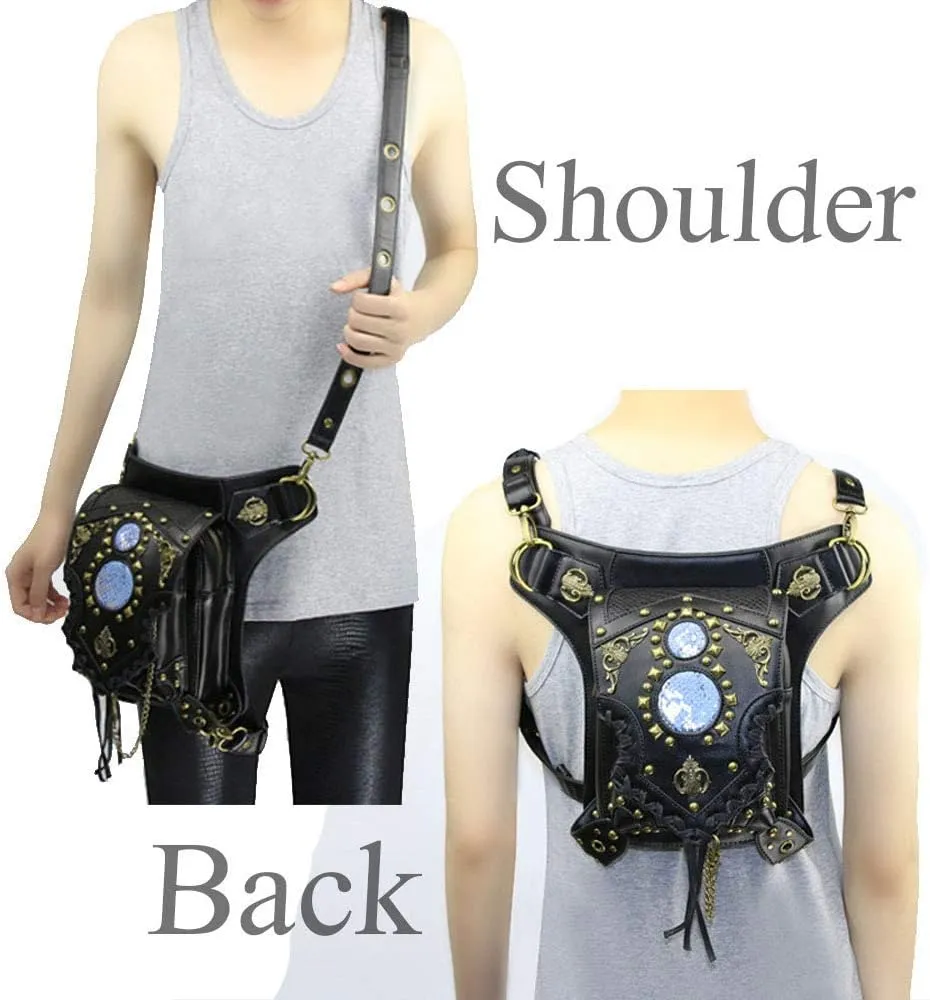 Steampunk Crossbody Shoulder Bag Messenger Gothic Waist Fanny Pack Chain Drop Leg Hip Holster Belt Purse Pouch
