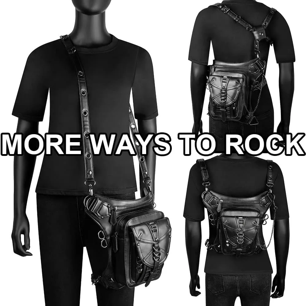 Steampunk Crossbody Shoulder Bag Messenger Gothic Waist Fanny Pack Chain Drop Leg Hip Holster Belt Purse Pouch