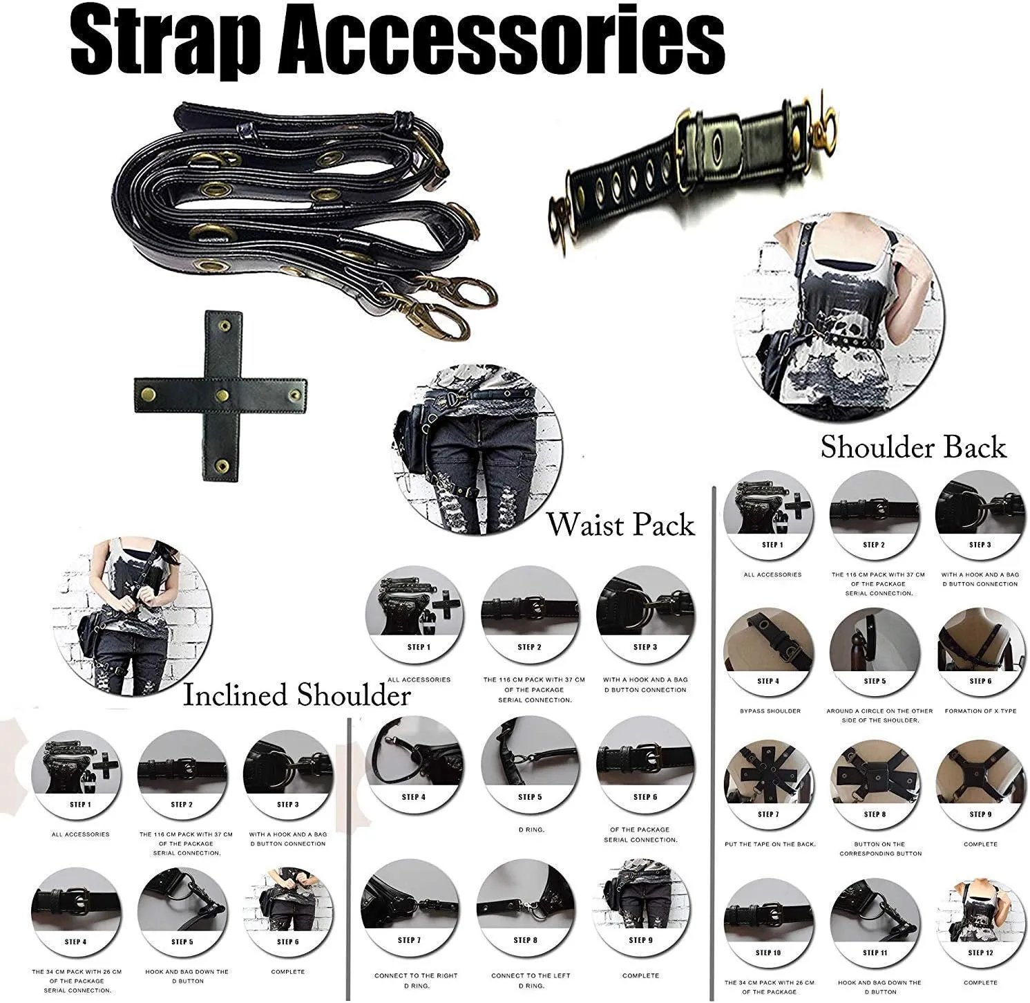 Steampunk Crossbody Shoulder Bag Messenger Gothic Waist Fanny Pack Chain Drop Leg Hip Holster Belt Purse Pouch