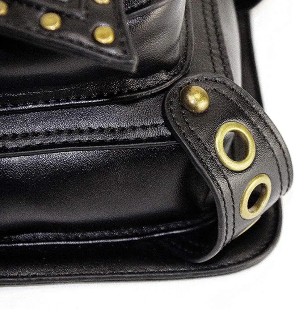 Steampunk Waist Bag Fanny Pack Fashion Gothic Leather Shoulder Crossbody Messenger Bags Thigh Leg Hip Holster Purse Travel Pouch Hiking Sport Chain Bags for Women Men