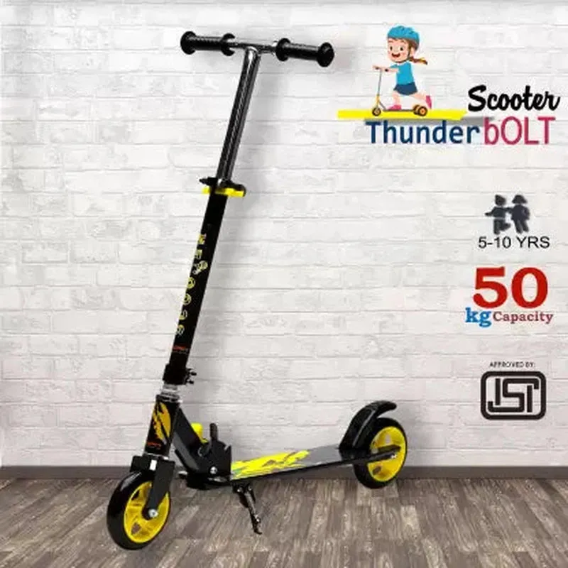 Steel Frame Large Foldable & Height Adjustable Handle Scooter (Yellow, Black)