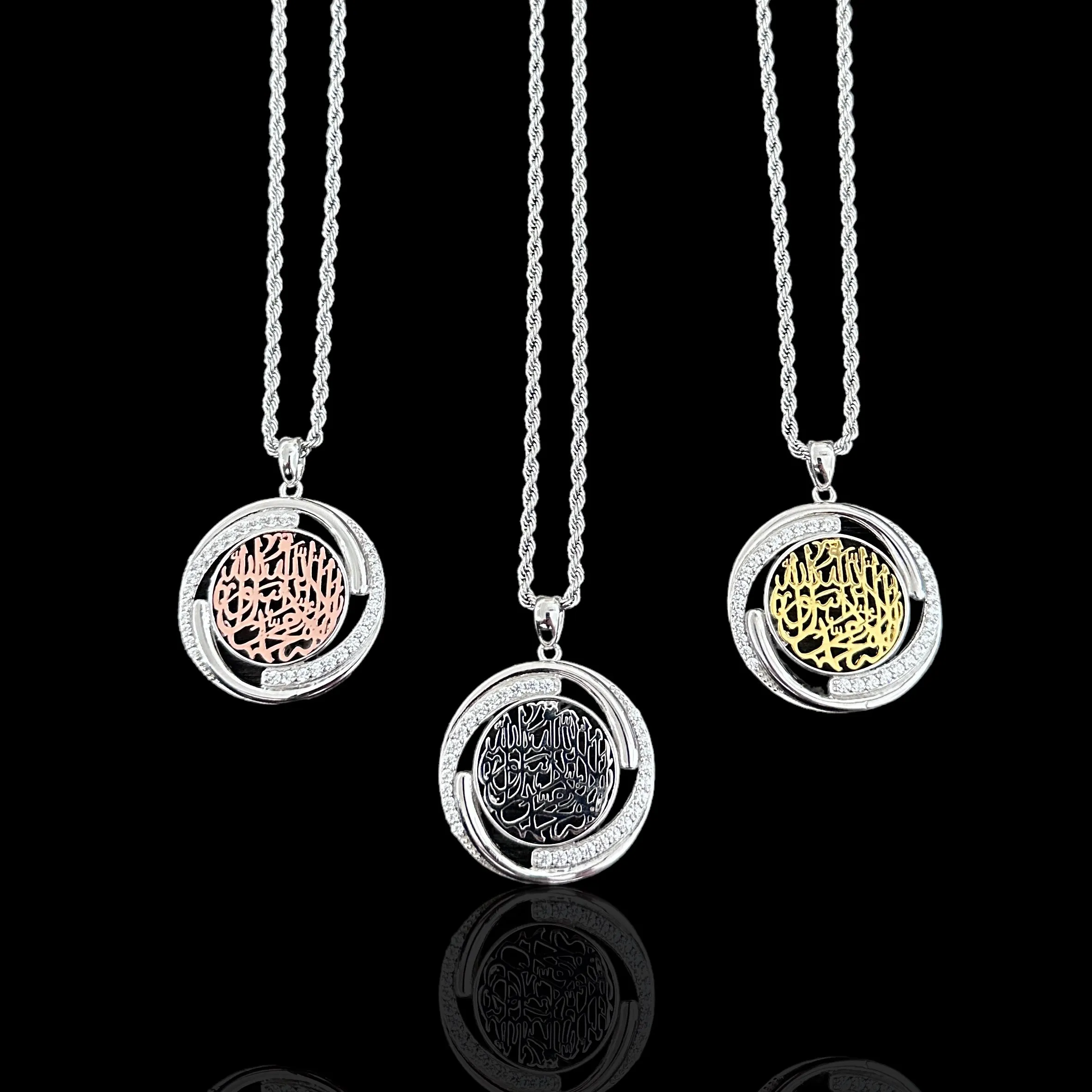 Sterling Silver CZ Shahada Pendant Necklace