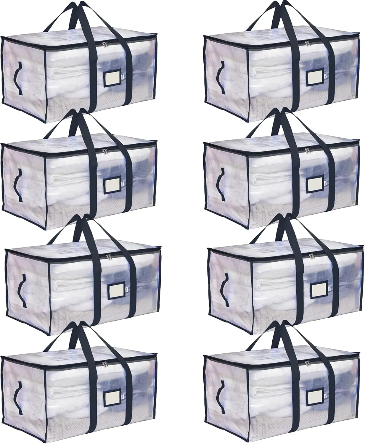 Storage and Moving Bags - Heavy Duty, Dust Protection and Water Resistant, Durable Zipper Closure and Sturdy Handles Best Moving Boxes Alternative (Black, 8 Pack)