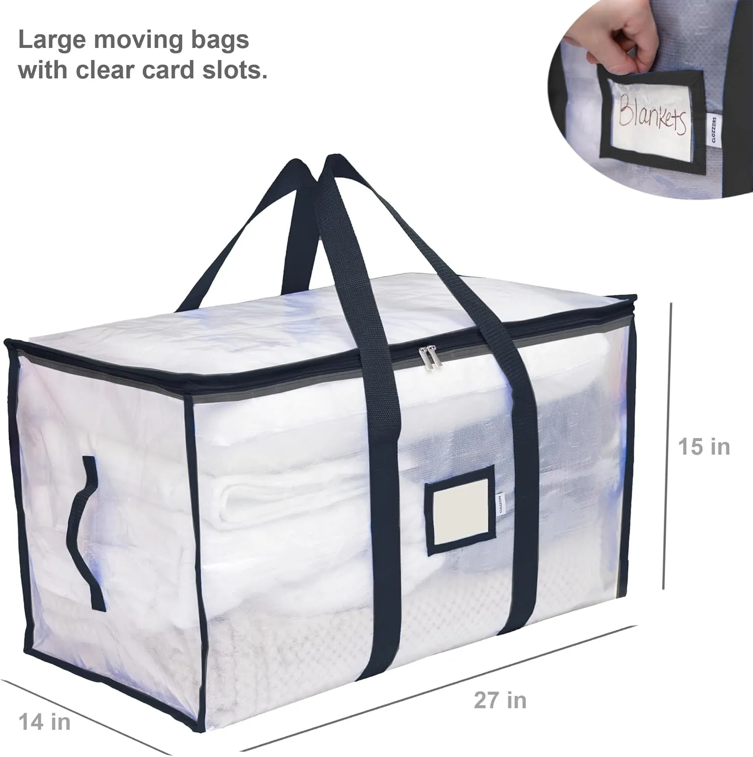 Storage and Moving Bags - Heavy Duty, Dust Protection and Water Resistant, Durable Zipper Closure and Sturdy Handles Best Moving Boxes Alternative (Black, 8 Pack)