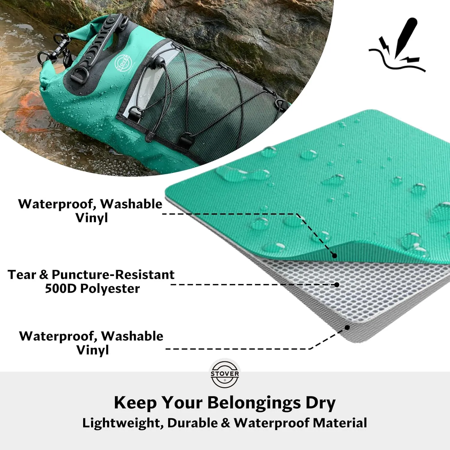 STOVER 5/10/25/30/40/55L Waterproof Backpack- Floating Dry Bag for Kayaking, Travel, Beach, Hiking, & Camping, Men/Women