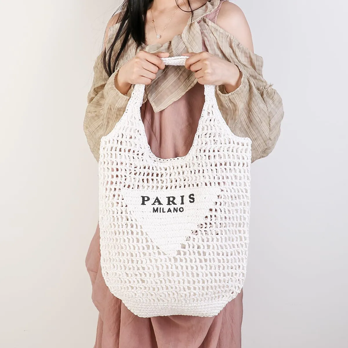 Straw Mesh Tote Bag for Women 2023 New Mesh Hollow Woven Beach Bag Large Travel Shoulder Handbags Hobo Bag