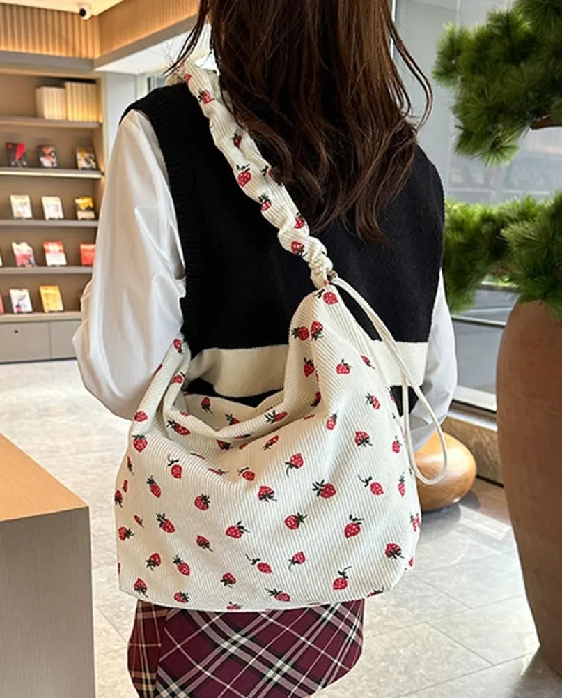 Strawberry Shoulder Bag for Women Cute Tote Purse Messenger Bag Large Capacity Tote Handbag Strawberry Purse Satchel