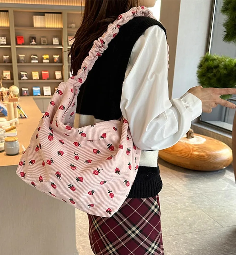 Strawberry Shoulder Bag for Women Cute Tote Purse Messenger Bag Large Capacity Tote Handbag Strawberry Purse Satchel