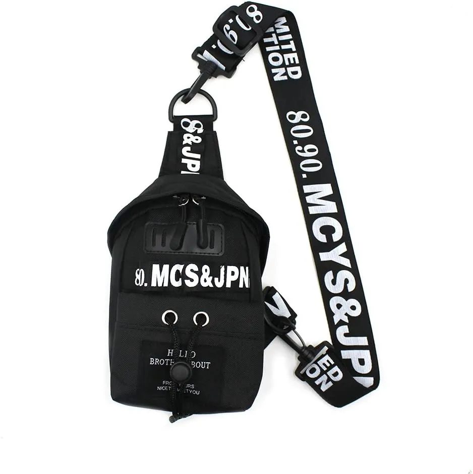 Street Crossbody Bag Cool Chest Shoulder Purse Freestyle Sling Bag Personality Hip-hop Phone Pouch, Black, One Size ??