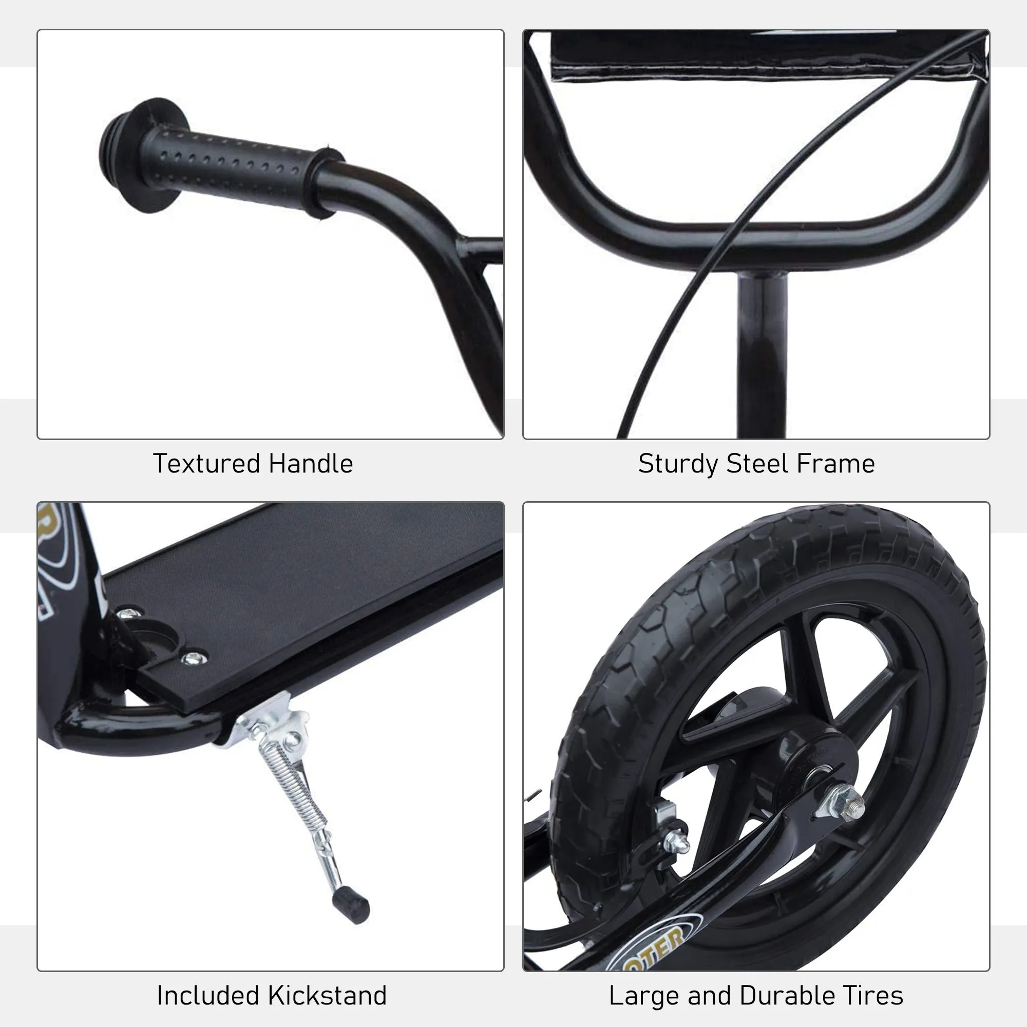 Street Cruiser: Kids Scooter Street Bike with 12" Tire for Ages 5 , Ride-On Toy, Black Finish