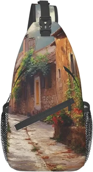 Street In Village Sling Bag Crossbody Shoulder Backpack Casual Chest Bag Sport Travel Hiking Daypack For Women Men