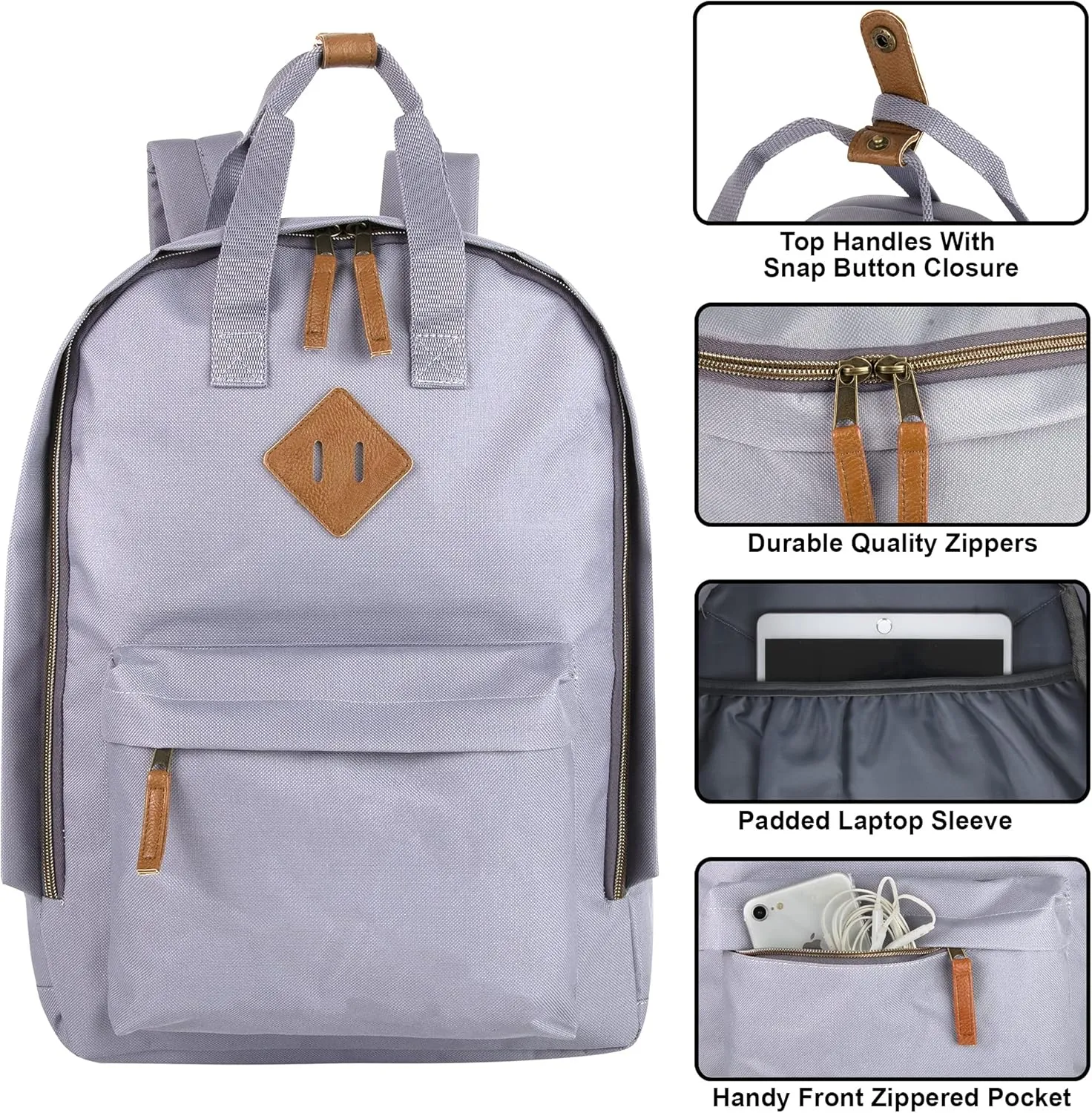 Summit Ridge College 16 Inch Laptop Backpack for Women, Men | Computer Travel Backpack Carry On Flight Approved for School, Work, Commuter (Silver)