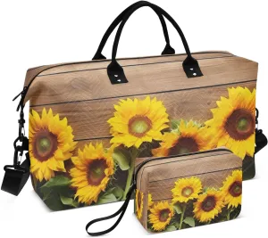 Sunflower Plank Sports Gym Bag for Women Men Travel Duffel Bag Weekend Overnight Carry on Bag with Toiletry Bag Yoga Bag for Yoga Workout Swimming Hospital Plane