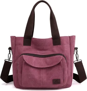 Sunshinejing Women's Canvas Tote Purse Shoulder Crossbody Bag Small Handbag Multi-pocket Top Handle Work Bags