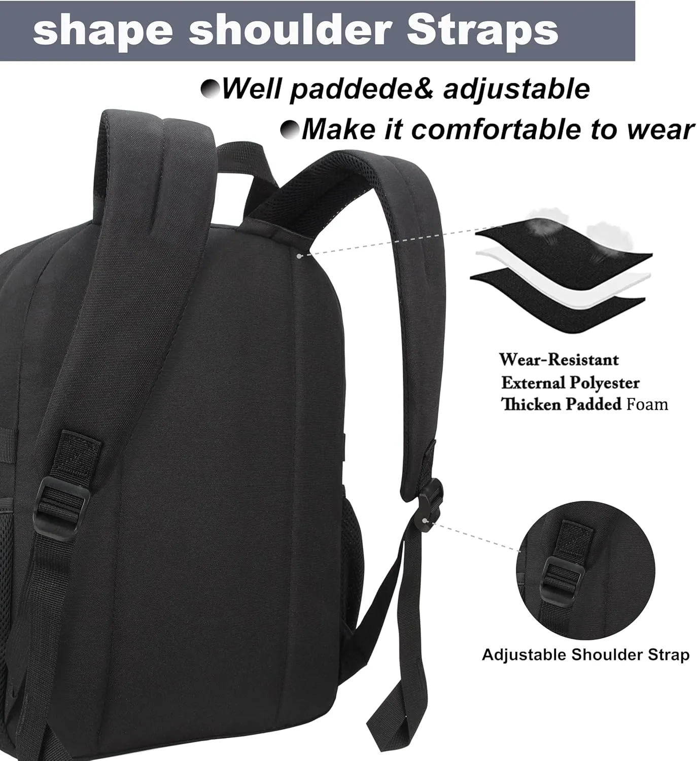 SUPACOOL Black Backpack For School, Bookbag for Boys, Girls and Kids, Boys backpacks, Laptop Compartment,Travel Backpack for Men and Women(Black)