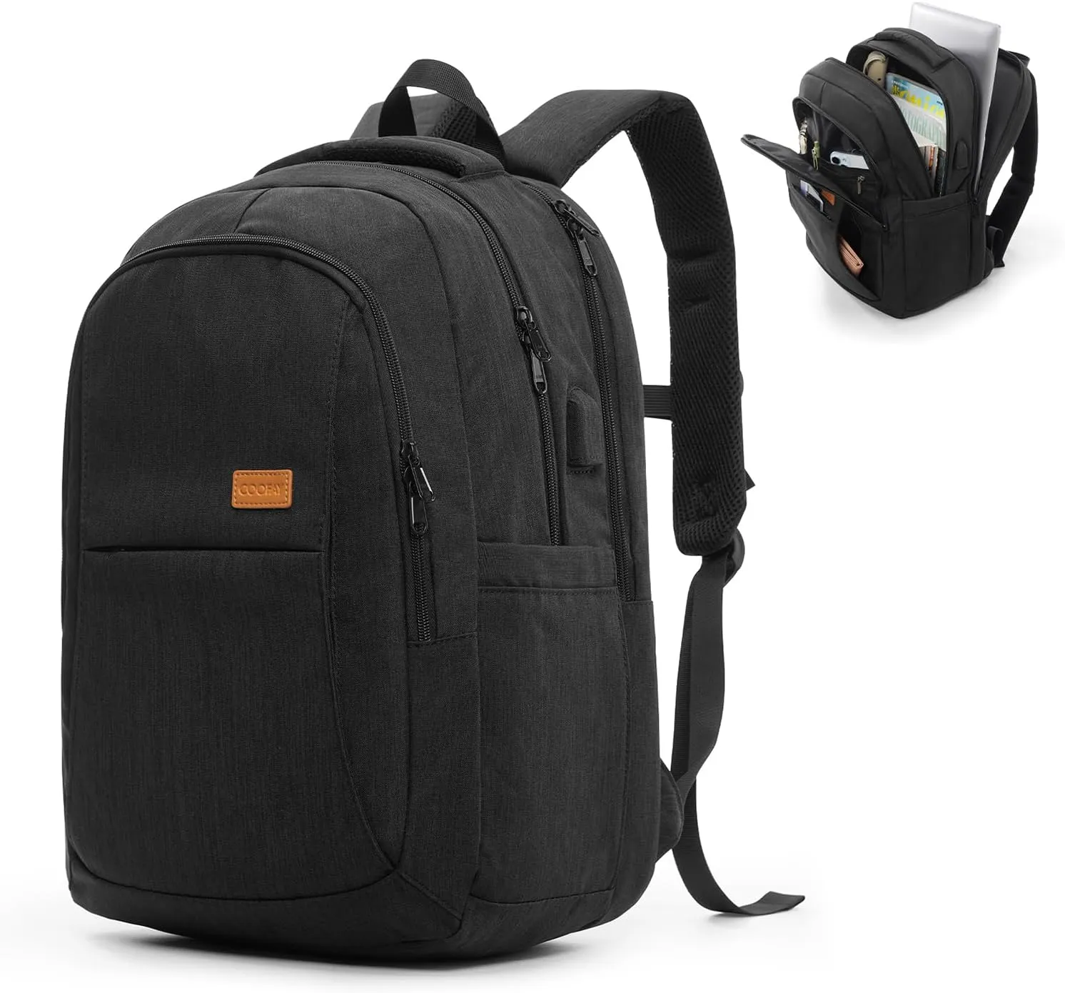 suradar Business Laptop Backpack for Men,15.6 Inch Travel Laptops Bag Rucksack with USB Charging Port Water Resistant Casual Daypack for Work Office College Computer Bag Women Backpack Black