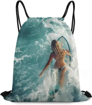 Surfer Surfing Water Sport Drawstring Backpack Durable String Bag Sports Sackpack Cinch Bags for Gym Travel