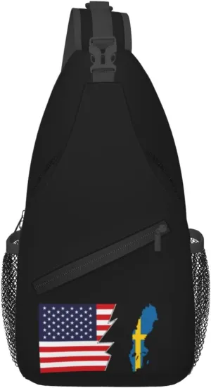 Sweden Terrain Map And America Crossbody Bags For Women Men Chest Backpack Gym Shoulder Bag Travel Outdoor Sports Casual Crossbody Bags