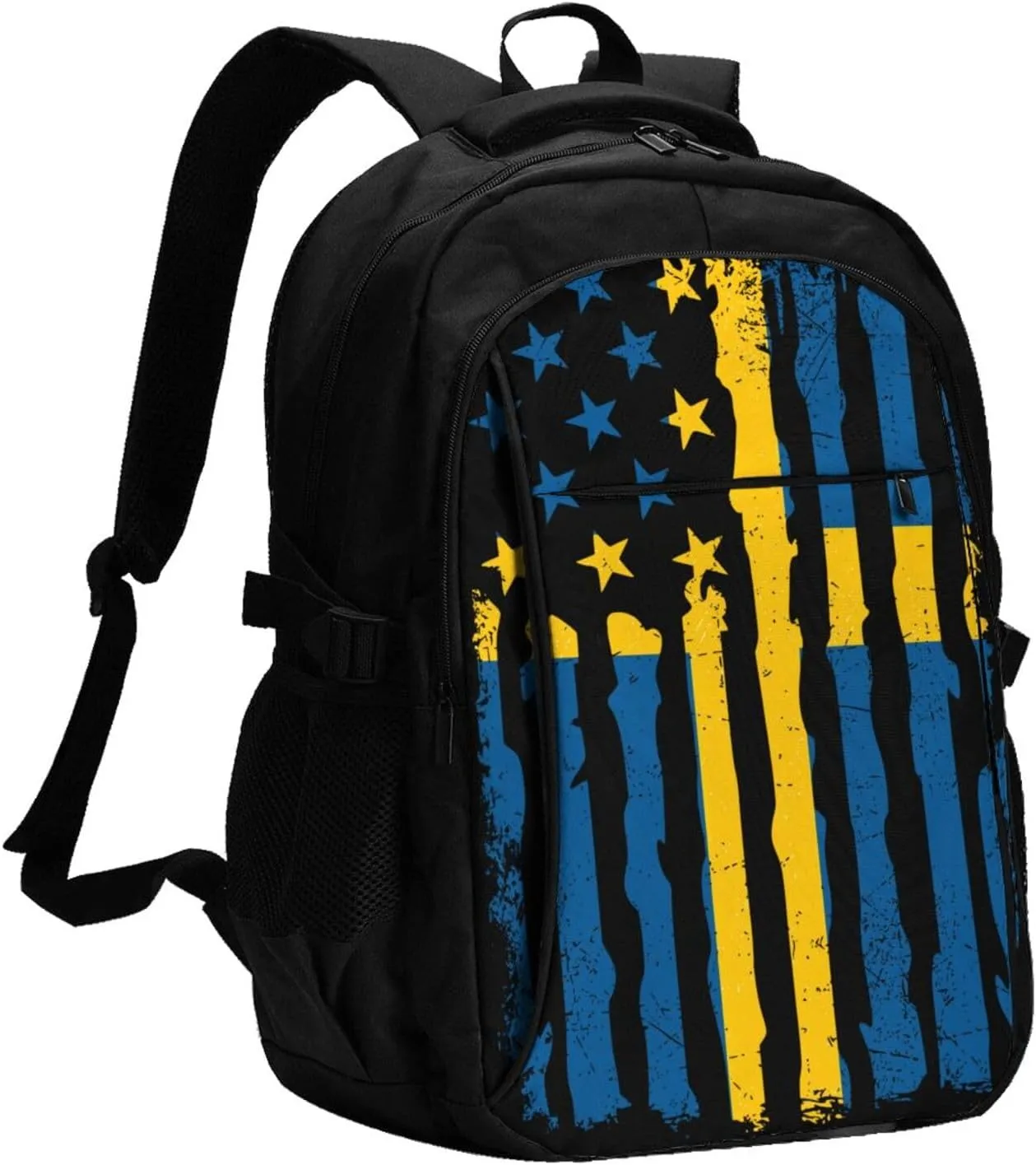 Swedish American Flag Sweden Roots Business Laptop Backpack Travel Backpacks Outdoor Rucksack Large Bag Daypack with USB Charging Port Multi-Pocket for Hiking Camping