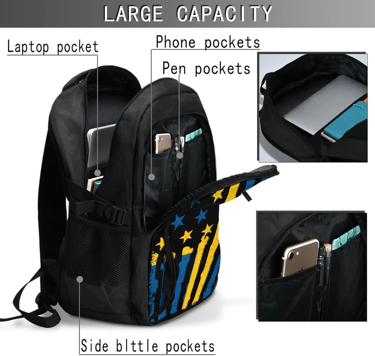 Swedish American Flag Sweden Roots Business Laptop Backpack Travel Backpacks Outdoor Rucksack Large Bag Daypack with USB Charging Port Multi-Pocket for Hiking Camping