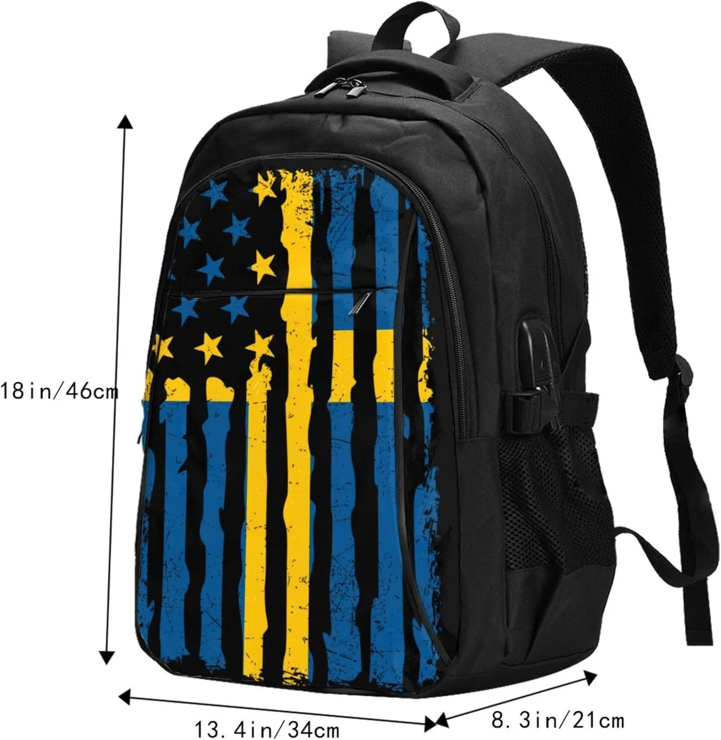 Swedish American Flag Sweden Roots Business Laptop Backpack Travel Backpacks Outdoor Rucksack Large Bag Daypack with USB Charging Port Multi-Pocket for Hiking Camping