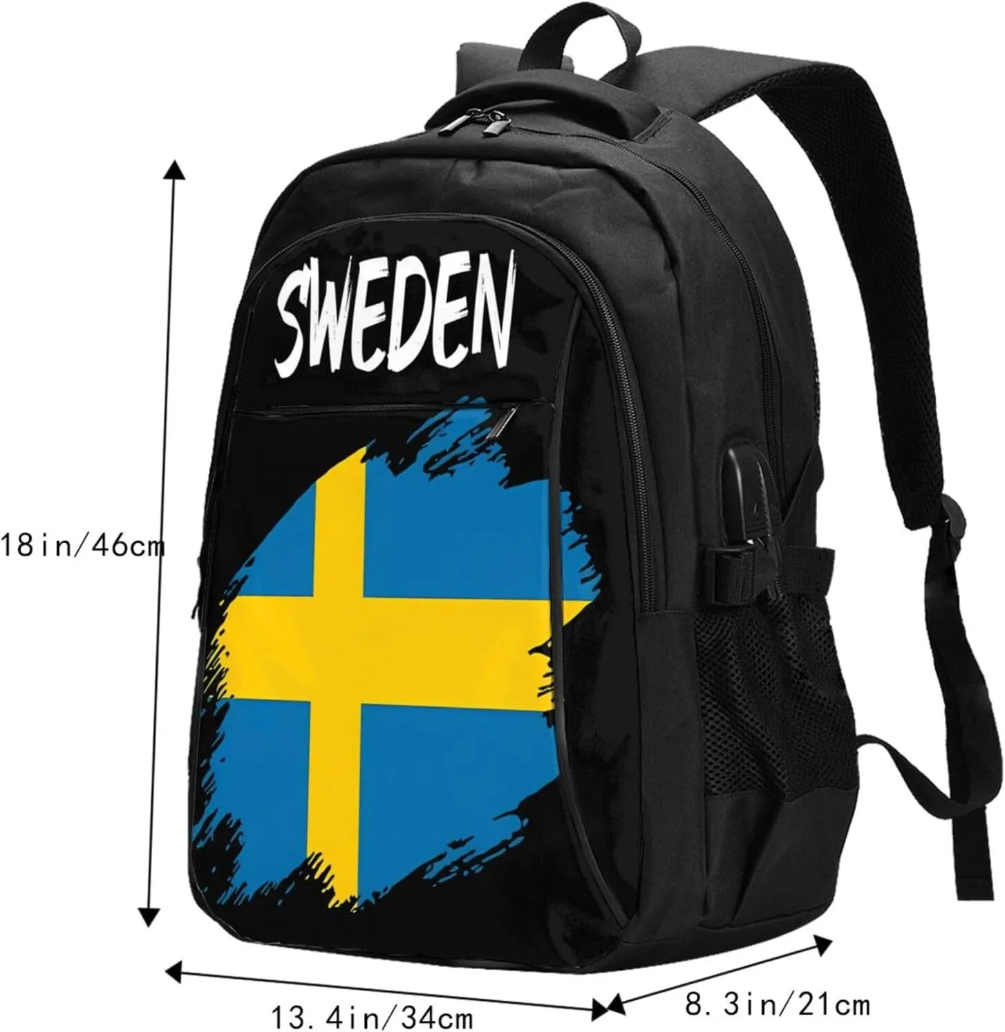 Swedish Sweden Flag Business Laptop Backpack Travel Backpacks Outdoor Rucksack Large Bag Daypack with USB Charging Port Multi-Pocket for Hiking Camping