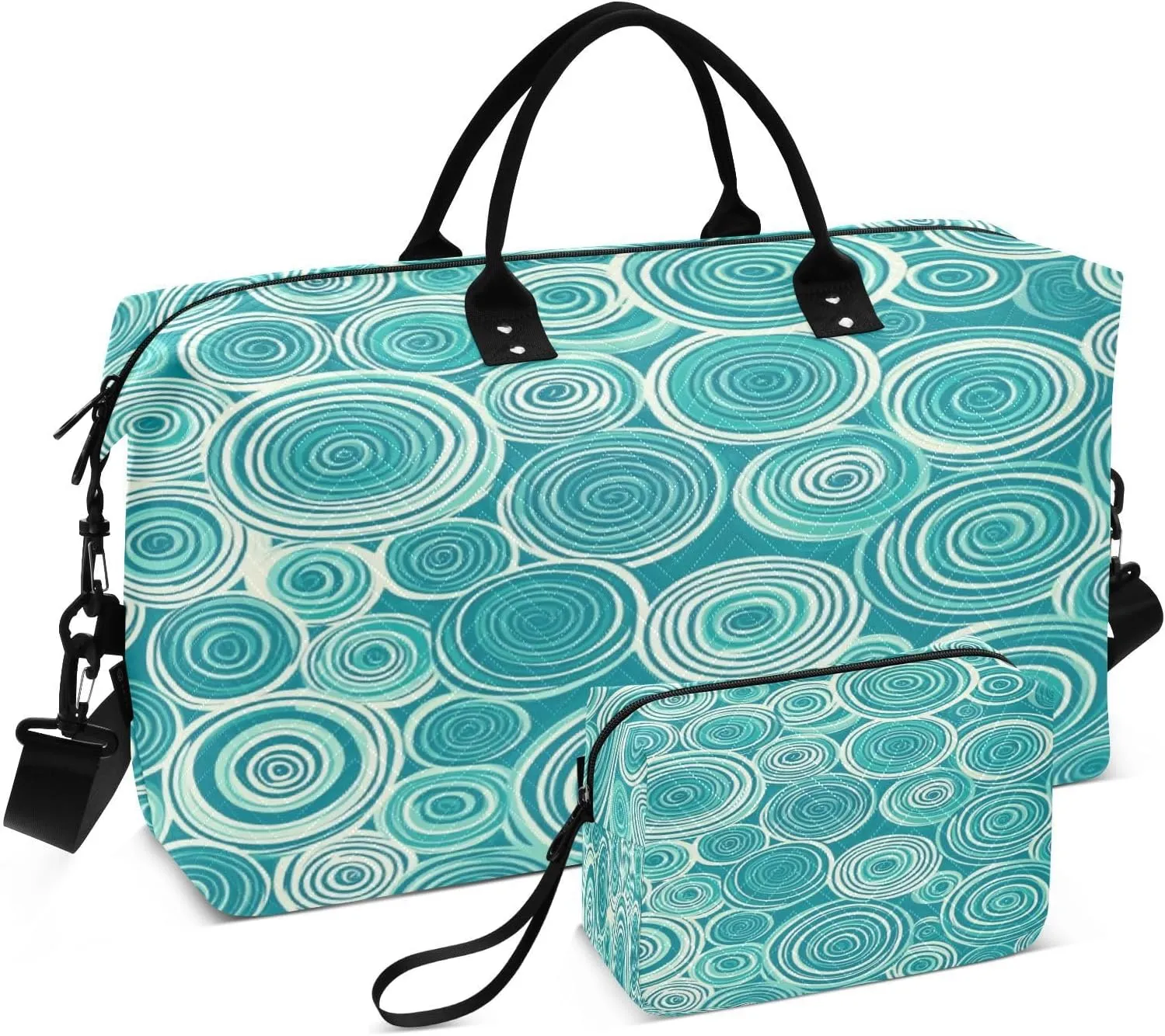 Swirl Circle Abstract Turquoise Sports Gym Bag for Women Men Travel Duffel Bag Weekend Overnight Carry on Bag with Toiletry Bag Training Handbag for Plane Hospital Workout Swimming Yoga